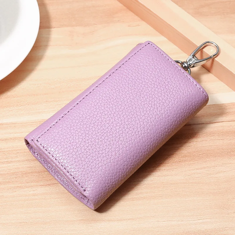 Unisex Genuine Leather Key Holder Wallet - Car/House Key Organizer with Card Slots, Compact Keychain Bag (Gift Ready