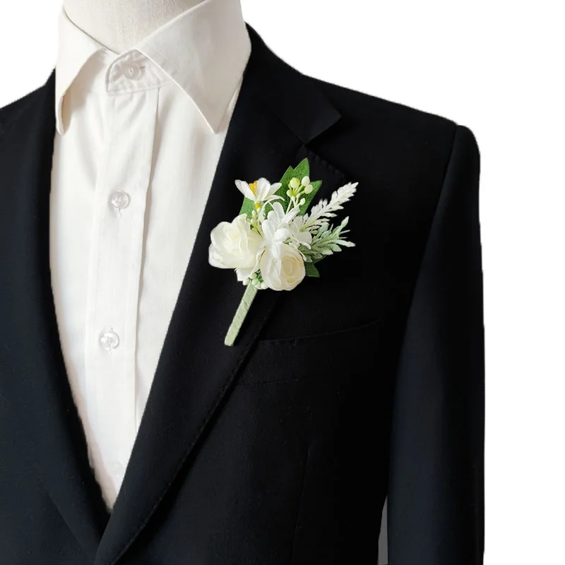 Purple Groom Boutonniere Wedding Corsage Pins Brooch Flowers Artificial Roses Groomsman Buttonhole Flower Marriage Accessories D