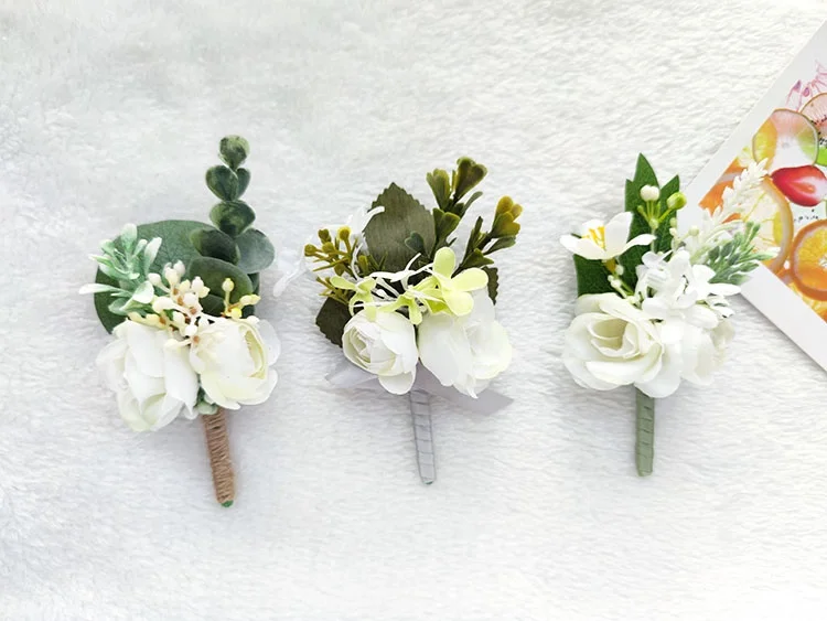 Purple Groom Boutonniere Wedding Corsage Pins Brooch Flowers Artificial Roses Groomsman Buttonhole Flower Marriage Accessories D