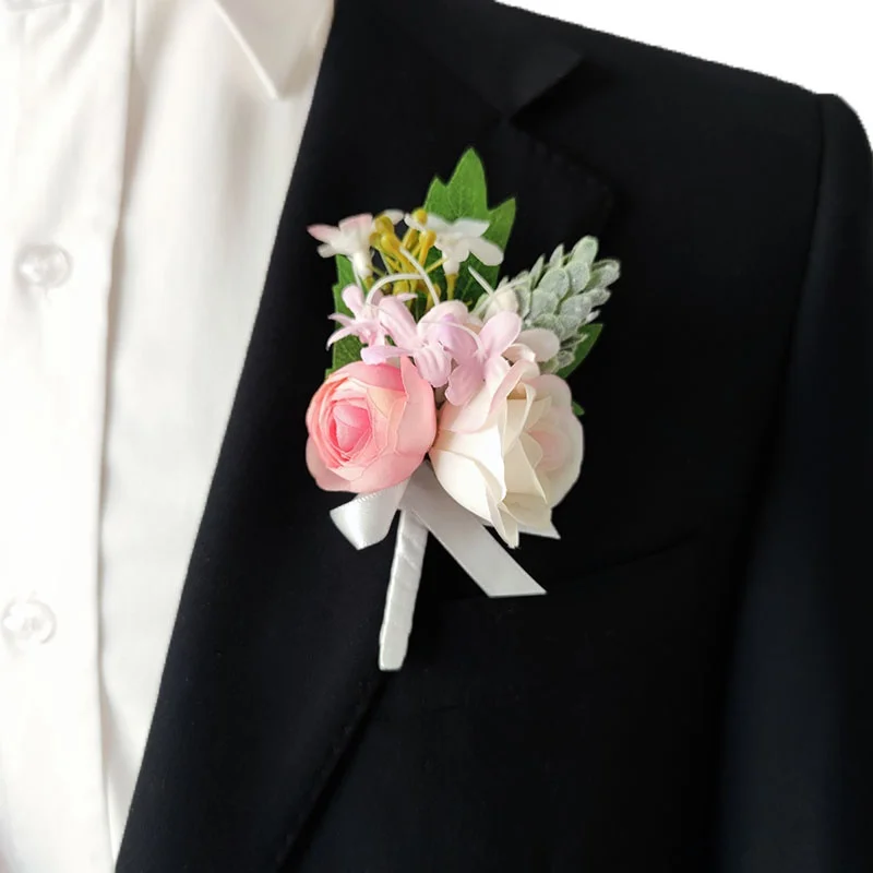 Purple Groom Boutonniere Wedding Corsage Pins Brooch Flowers Artificial Roses Groomsman Buttonhole Flower Marriage Accessories D