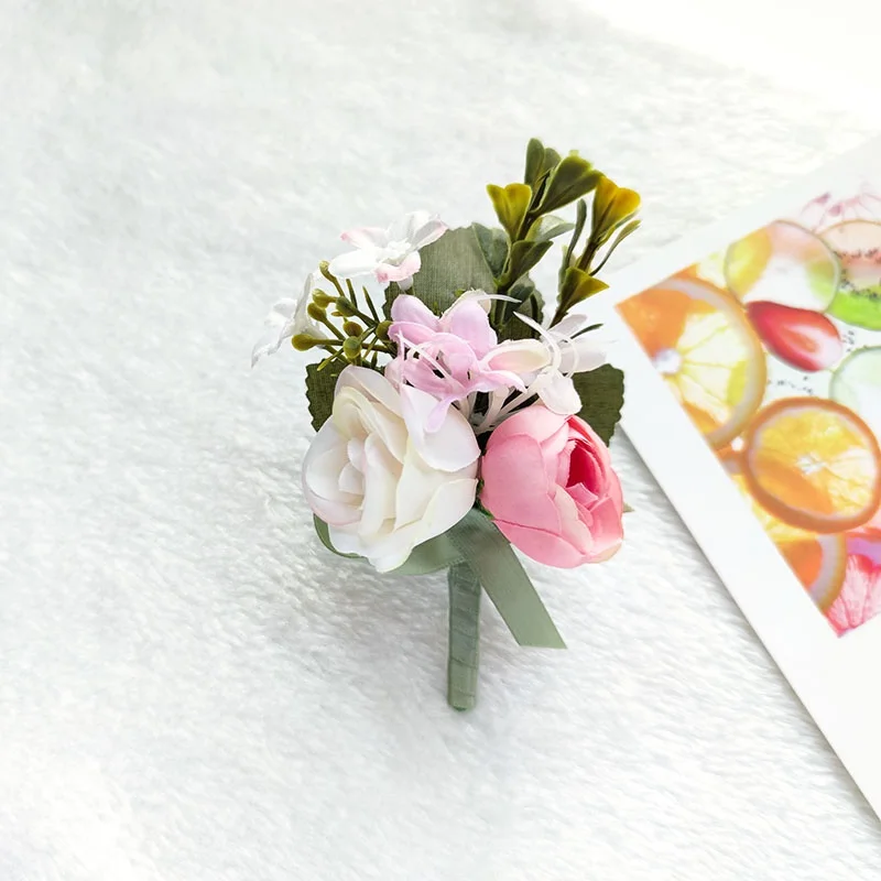 Purple Groom Boutonniere Wedding Corsage Pins Brooch Flowers Artificial Roses Groomsman Buttonhole Flower Marriage Accessories D
