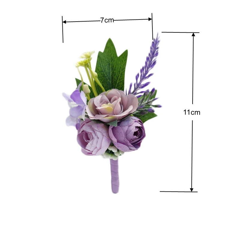 Purple Groom Boutonniere Wedding Corsage Pins Brooch Flowers Artificial Roses Groomsman Buttonhole Flower Marriage Accessories D