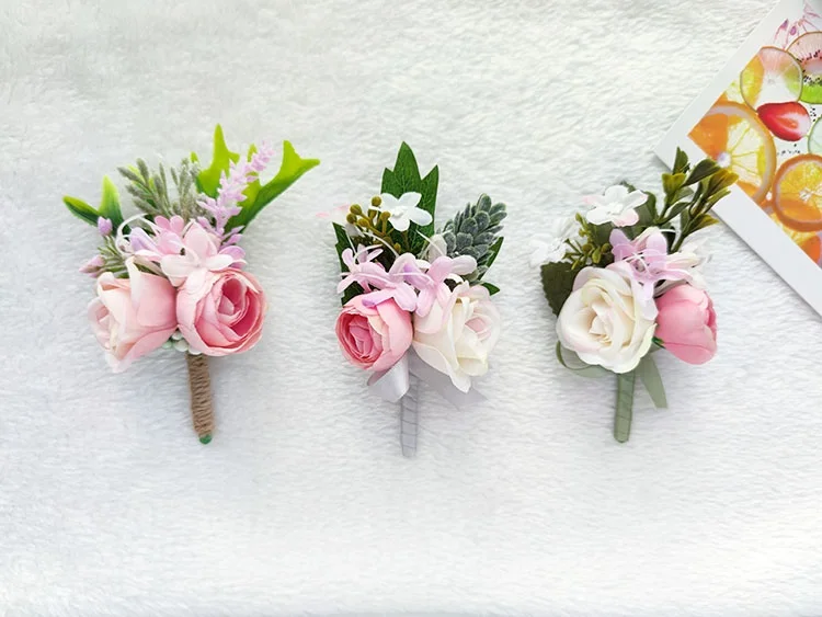 Purple Groom Boutonniere Wedding Corsage Pins Brooch Flowers Artificial Roses Groomsman Buttonhole Flower Marriage Accessories D