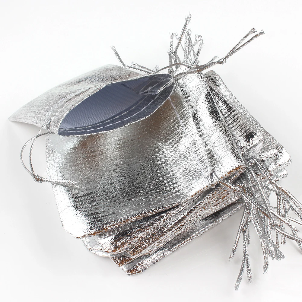 50Pcs/lot 7x9cm 9x12cm Gold Silver Color Adjustable Jewelry Packing Bags For Party Candy Drawstring Wedding Gift Bags