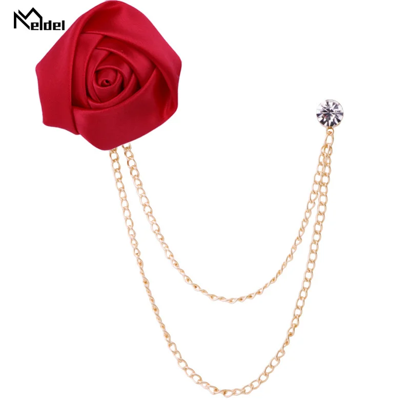 New Fashion Metal Rhinestone Crystal Brooch Men's Suit Shirt Collar Pin Artificial Silk Plastic Rose Flowers Corsage Brooches