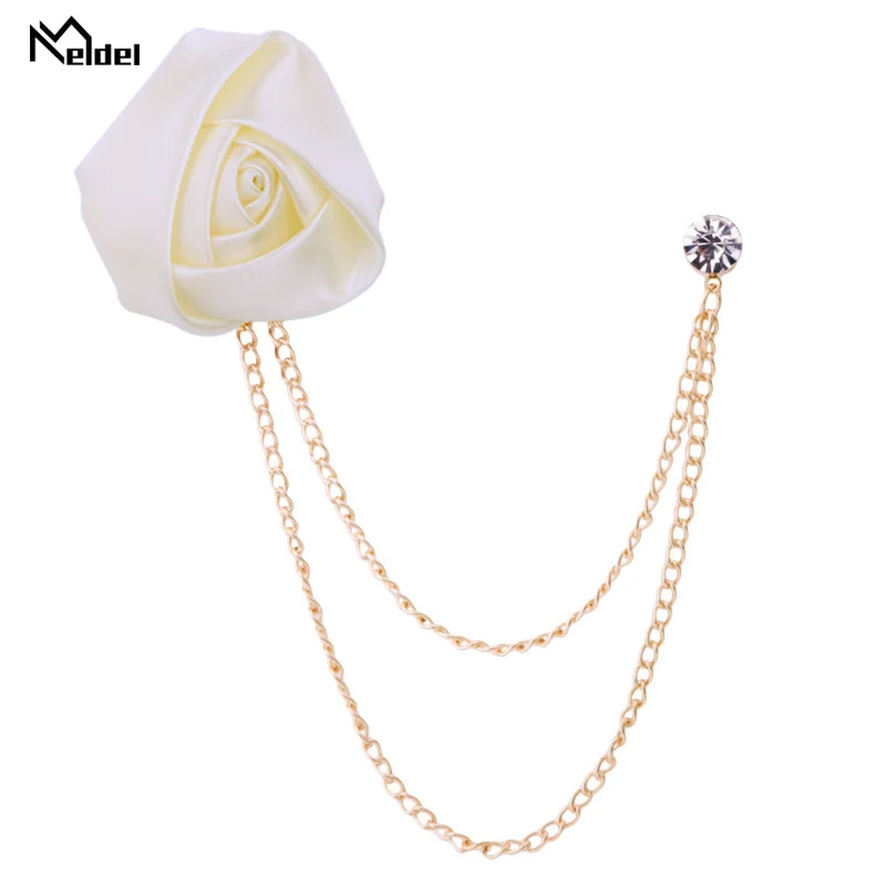 New Fashion Metal Rhinestone Crystal Brooch Men's Suit Shirt Collar Pin Artificial Silk Plastic Rose Flowers Corsage Brooches