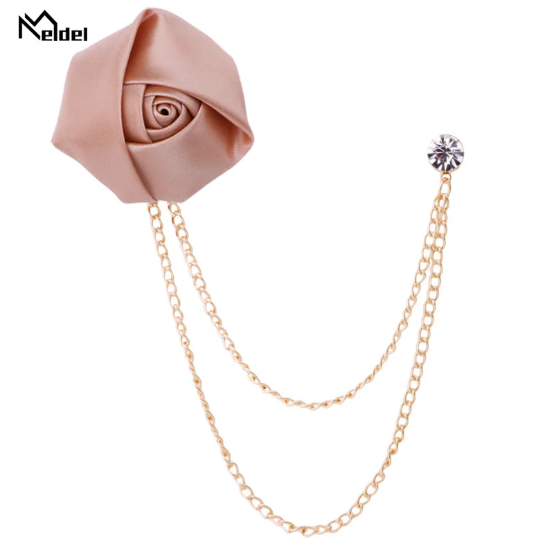 New Fashion Metal Rhinestone Crystal Brooch Men's Suit Shirt Collar Pin Artificial Silk Plastic Rose Flowers Corsage Brooches