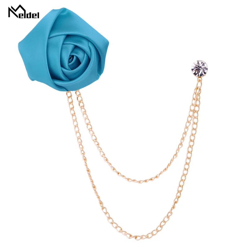 New Fashion Metal Rhinestone Crystal Brooch Men's Suit Shirt Collar Pin Artificial Silk Plastic Rose Flowers Corsage Brooches