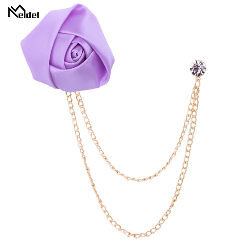 New Fashion Metal Rhinestone Crystal Brooch Men's Suit Shirt Collar Pin Artificial Silk Plastic Rose Flowers Corsage Brooches