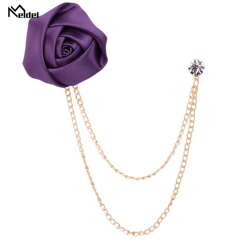 New Fashion Metal Rhinestone Crystal Brooch Men's Suit Shirt Collar Pin Artificial Silk Plastic Rose Flowers Corsage Brooches