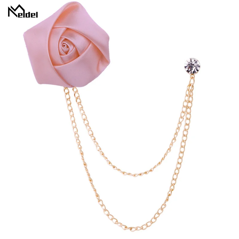 New Fashion Metal Rhinestone Crystal Brooch Men's Suit Shirt Collar Pin Artificial Silk Plastic Rose Flowers Corsage Brooches