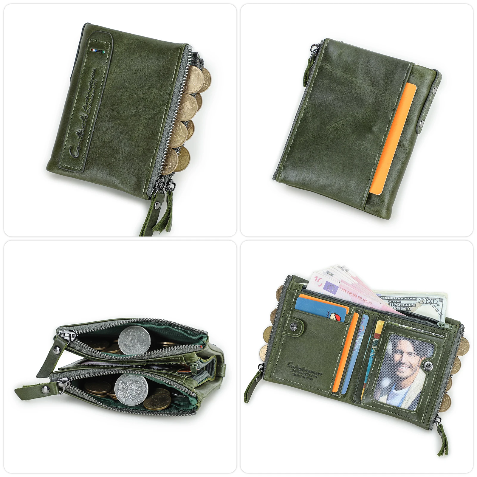 Contact‘S Genuine Leather Fashion Short Wallet Women Small Hasp Photo Card Holder Wallets for Women Female Coin Purse