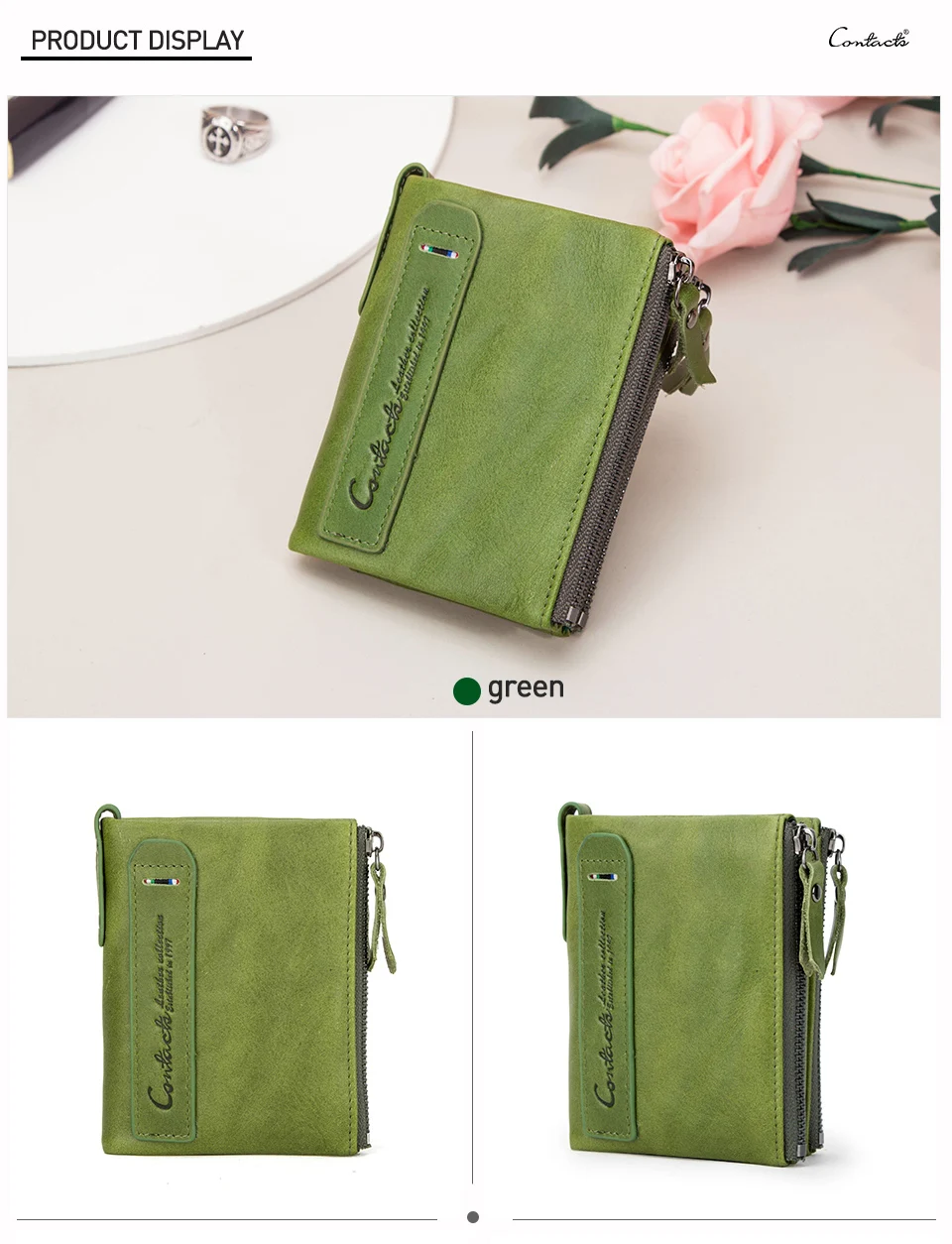 Contact‘S Genuine Leather Fashion Short Wallet Women Small Hasp Photo Card Holder Wallets for Women Female Coin Purse