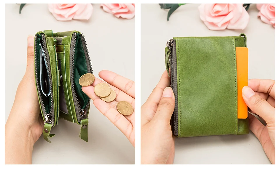 Contact‘S Genuine Leather Fashion Short Wallet Women Small Hasp Photo Card Holder Wallets for Women Female Coin Purse