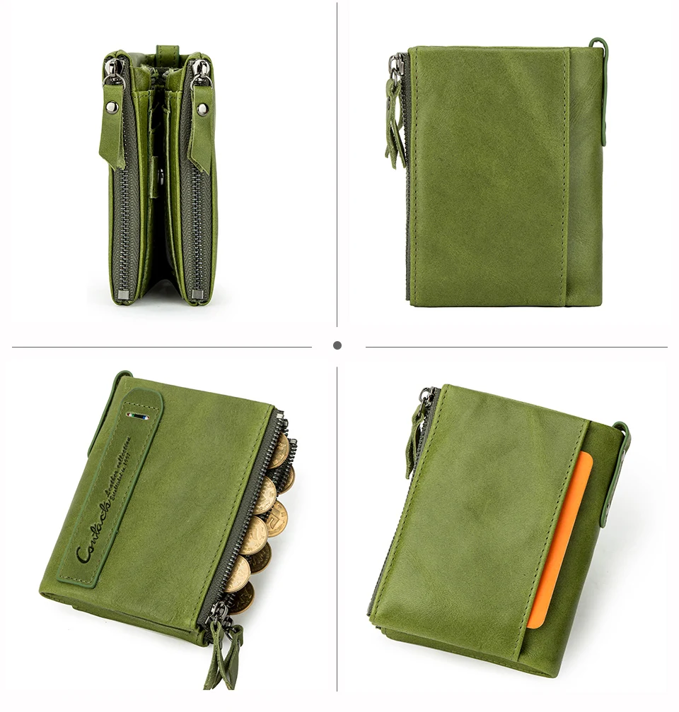 Contact‘S Genuine Leather Fashion Short Wallet Women Small Hasp Photo Card Holder Wallets for Women Female Coin Purse