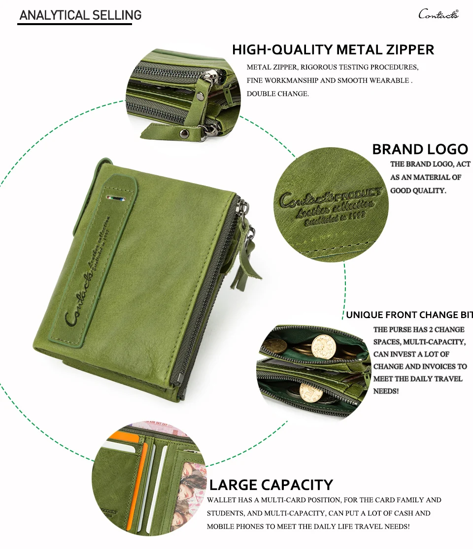 Contact‘S Genuine Leather Fashion Short Wallet Women Small Hasp Photo Card Holder Wallets for Women Female Coin Purse