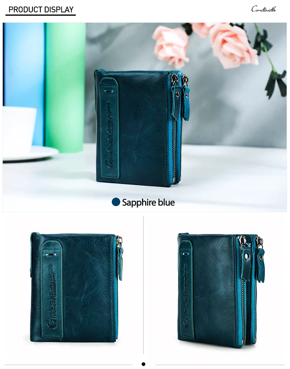 Contact‘S Genuine Leather Fashion Short Wallet Women Small Hasp Photo Card Holder Wallets for Women Female Coin Purse