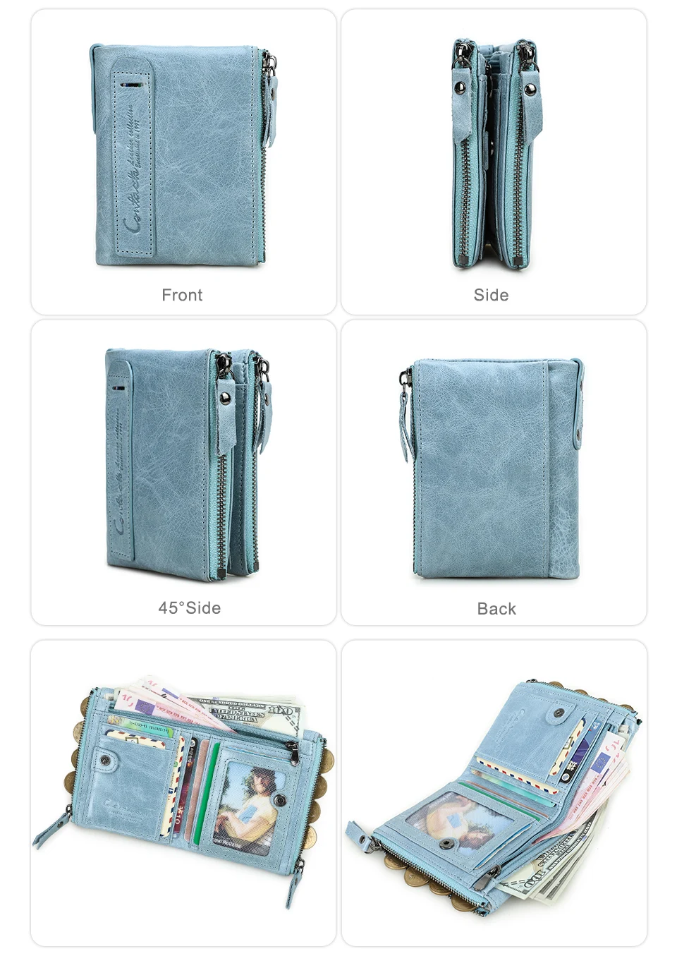 Contact‘S Genuine Leather Fashion Short Wallet Women Small Hasp Photo Card Holder Wallets for Women Female Coin Purse