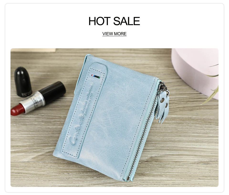 Contact‘S Genuine Leather Fashion Short Wallet Women Small Hasp Photo Card Holder Wallets for Women Female Coin Purse