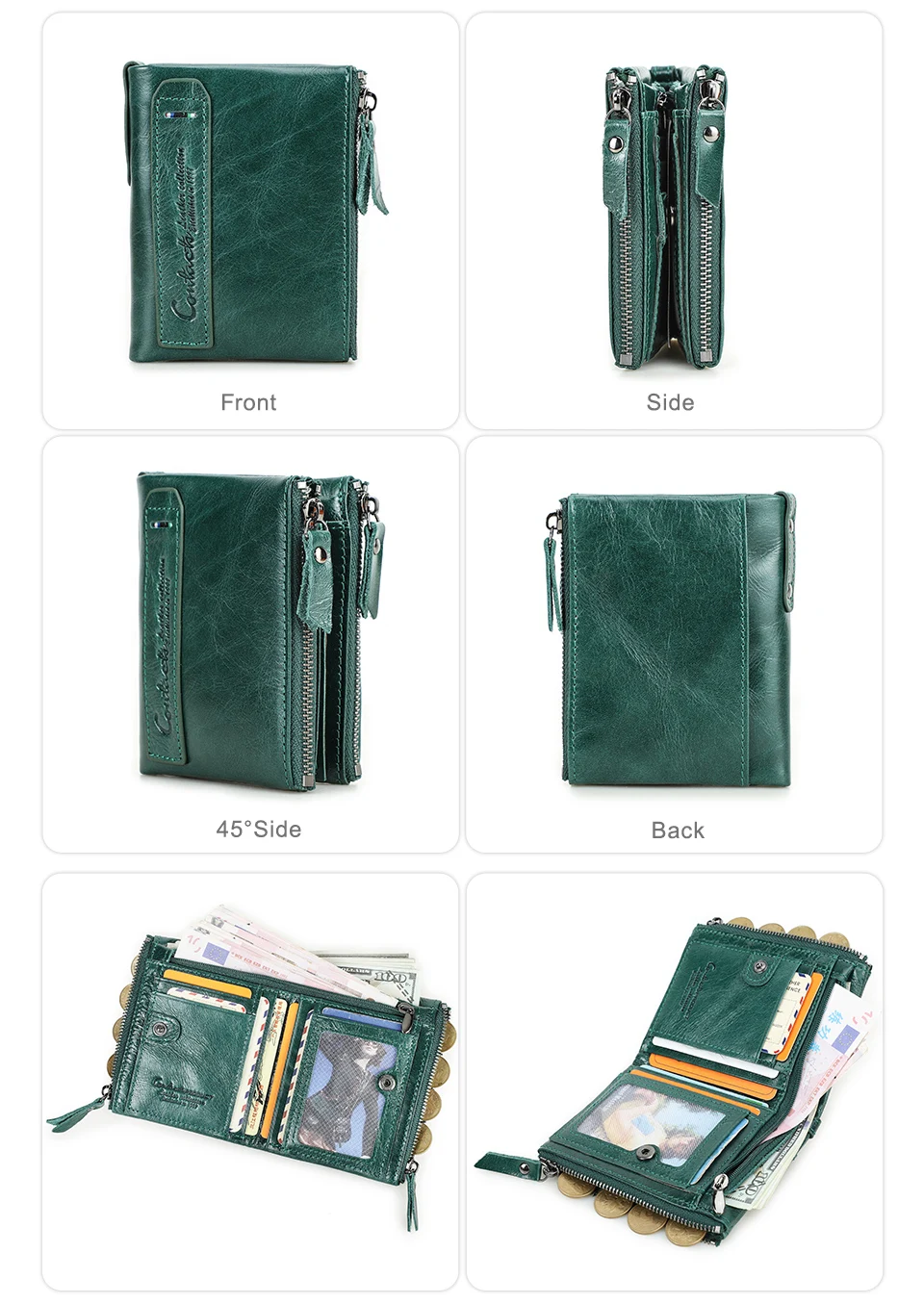 Contact‘S Genuine Leather Fashion Short Wallet Women Small Hasp Photo Card Holder Wallets for Women Female Coin Purse
