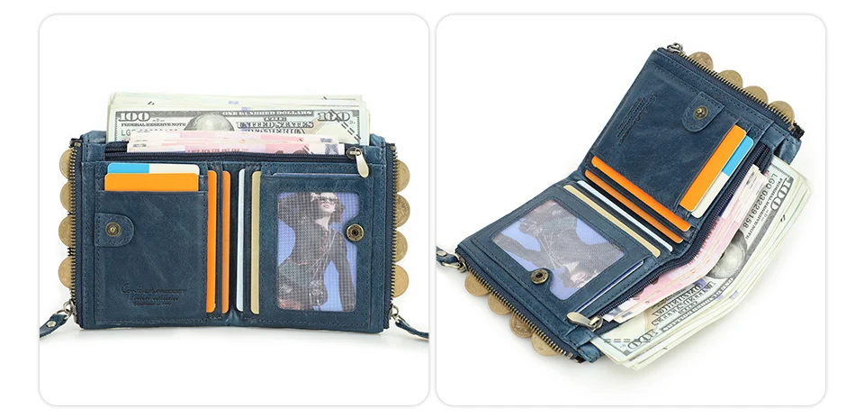 Contact‘S Genuine Leather Fashion Short Wallet Women Small Hasp Photo Card Holder Wallets for Women Female Coin Purse