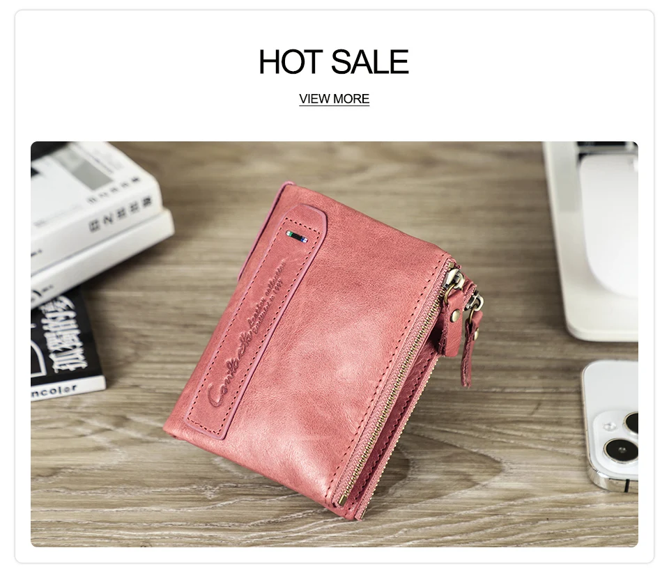 Contact‘S Genuine Leather Fashion Short Wallet Women Small Hasp Photo Card Holder Wallets for Women Female Coin Purse