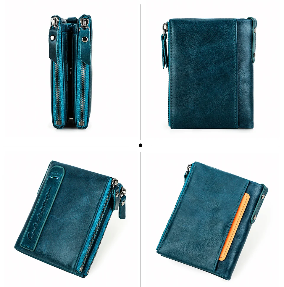 Contact‘S Genuine Leather Fashion Short Wallet Women Small Hasp Photo Card Holder Wallets for Women Female Coin Purse