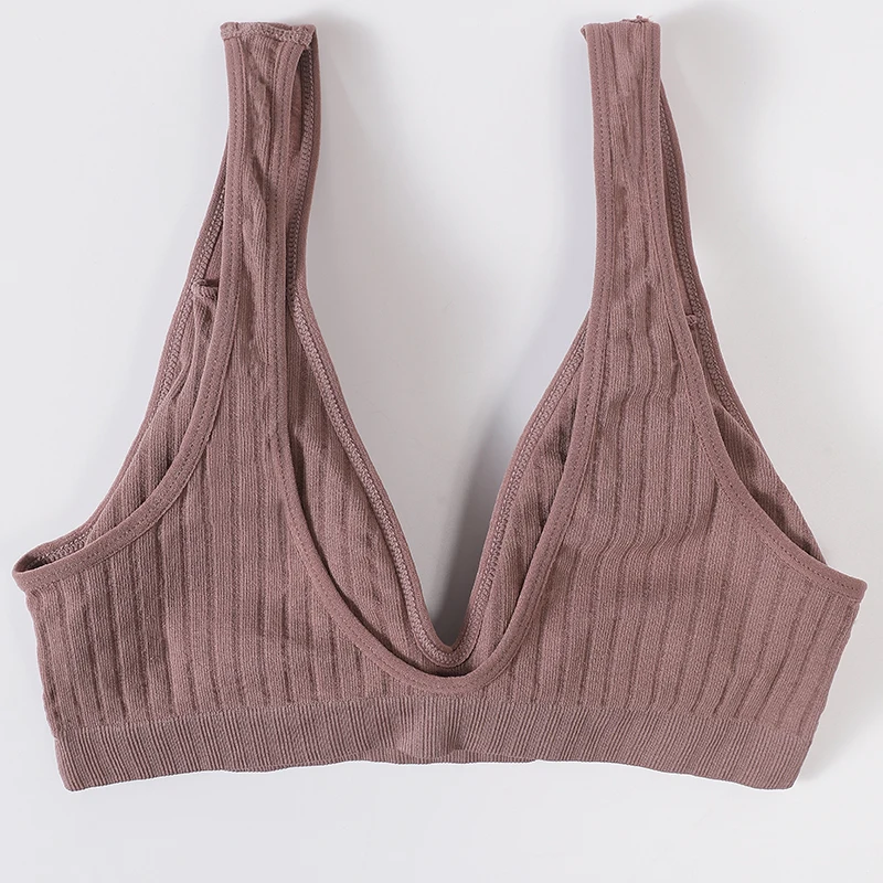 Women Push-Up Bra Deep V Ribbed Bralette Seamless Padded & Unlined Bra Two Versions Underwear Top Female Sexy Lingerie S-XL