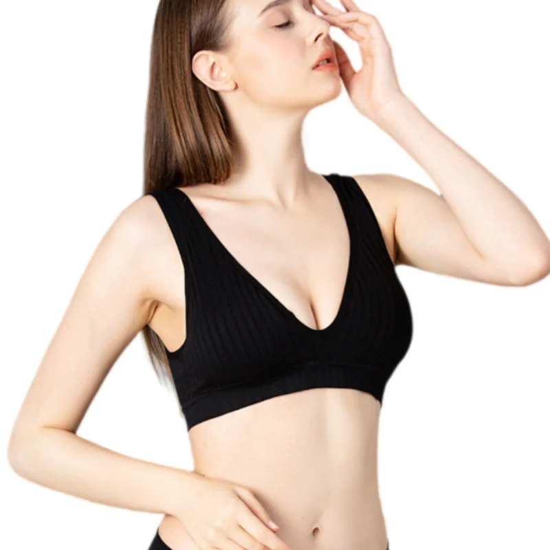 Women Push-Up Bra Deep V Ribbed Bralette Seamless Padded & Unlined Bra Two Versions Underwear Top Female Sexy Lingerie S-XL
