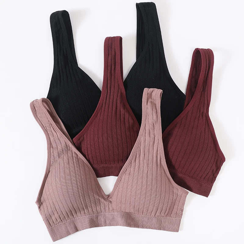 Women Push-Up Bra Deep V Ribbed Bralette Seamless Padded & Unlined Bra Two Versions Underwear Top Female Sexy Lingerie S-XL