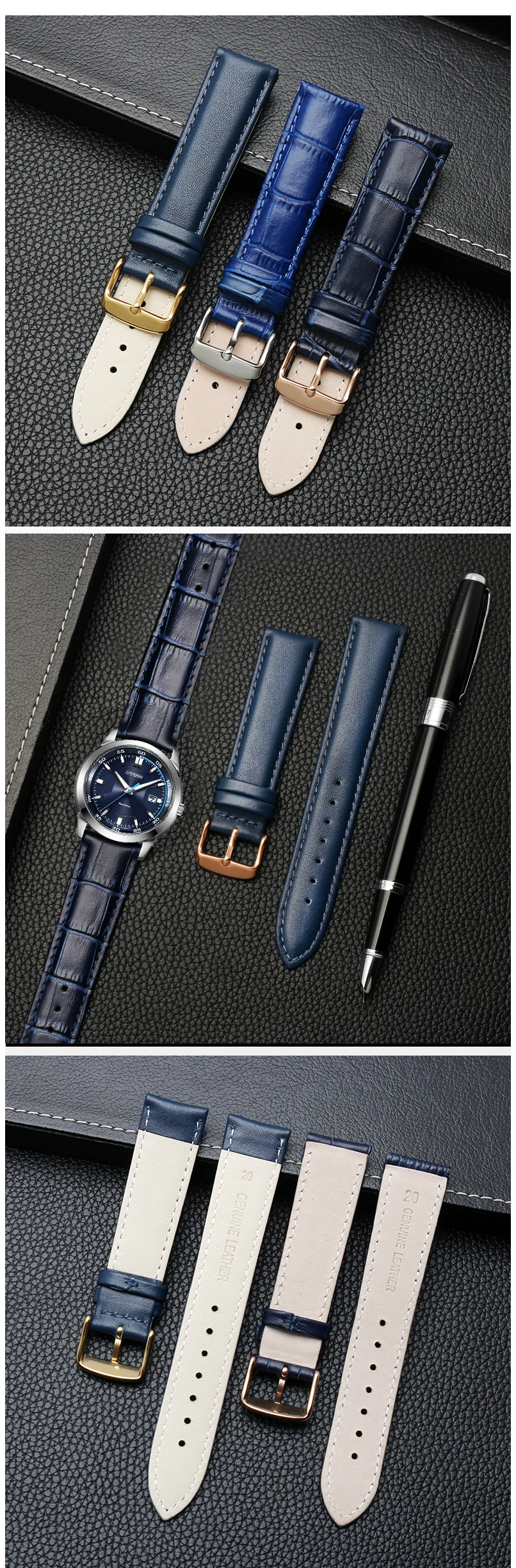 Genuine leather bracelet blue color watch-Strapfor citi-zen ro-ssini watchband14 16 18 20mm 21 22mm 23mm watch bandwholesale
