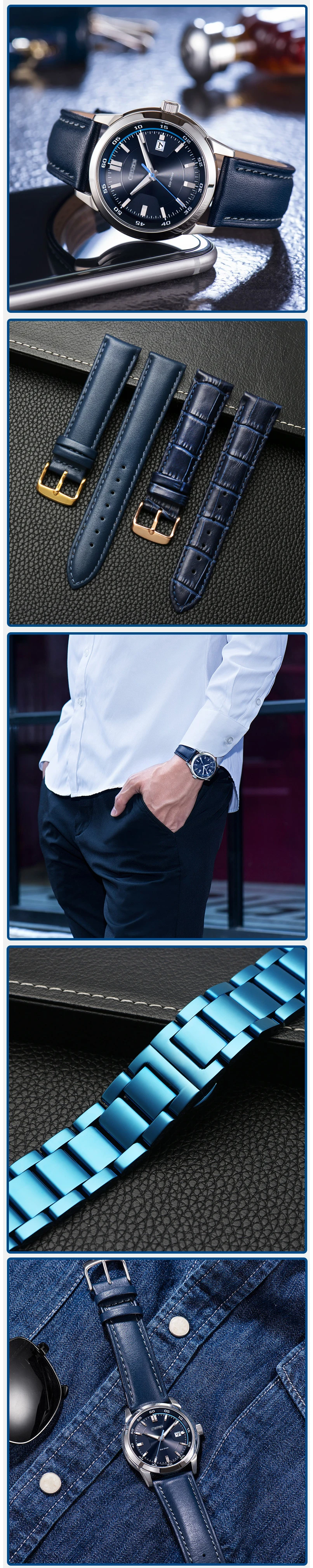 Genuine leather bracelet blue color watch-Strapfor citi-zen ro-ssini watchband14 16 18 20mm 21 22mm 23mm watch bandwholesale