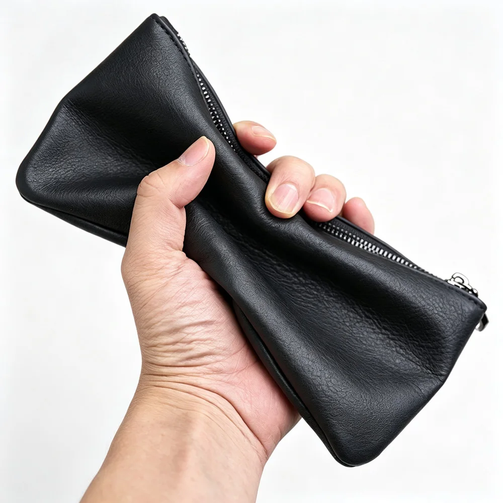 ZRCX Men's Genuine Leather Long Zipper Wallet First Layer Cowhide Youth Ultra-Thin Handbag Wallet Trendy Brand Simple Wallet