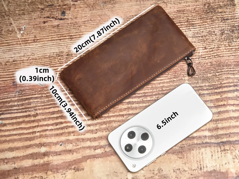 ZRCX Men's Genuine Leather Long Zipper Wallet First Layer Cowhide Youth Ultra-Thin Handbag Wallet Trendy Brand Simple Wallet