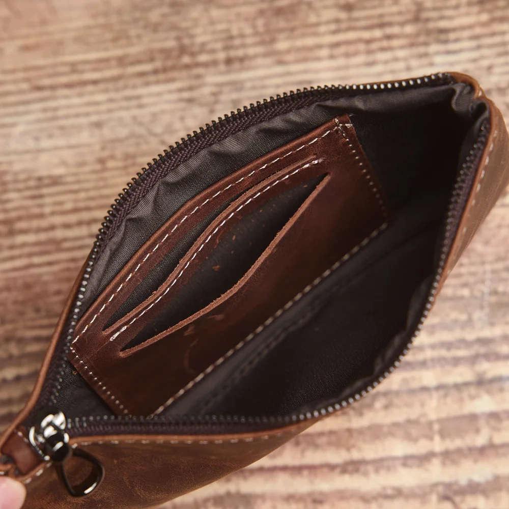 ZRCX Men's Genuine Leather Long Zipper Wallet First Layer Cowhide Youth Ultra-Thin Handbag Wallet Trendy Brand Simple Wallet