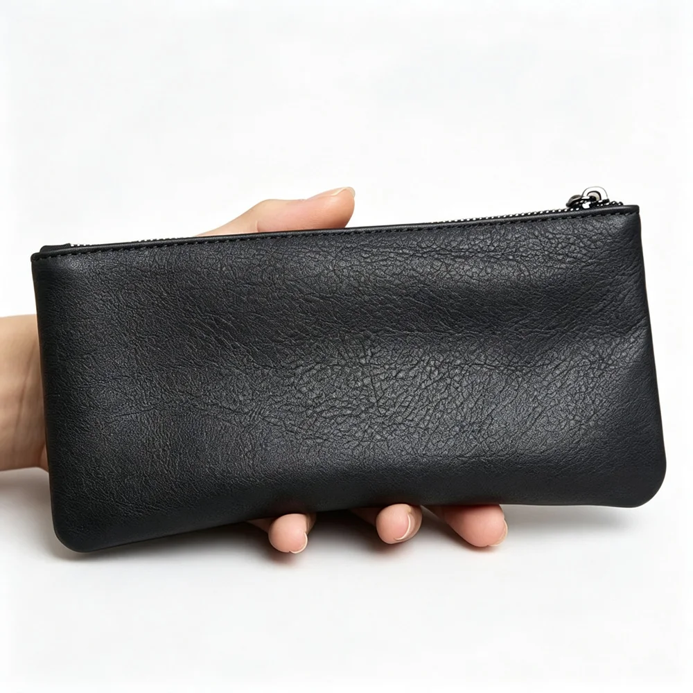 ZRCX Men's Genuine Leather Long Zipper Wallet First Layer Cowhide Youth Ultra-Thin Handbag Wallet Trendy Brand Simple Wallet