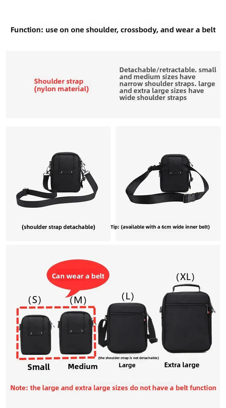 JANGEAR Men Shoulder Bag Casual Messenger Bags Waterproof Man Purse Zipper Crossbody Can Wear A Belt Multi-purpose Mini Belt Bag