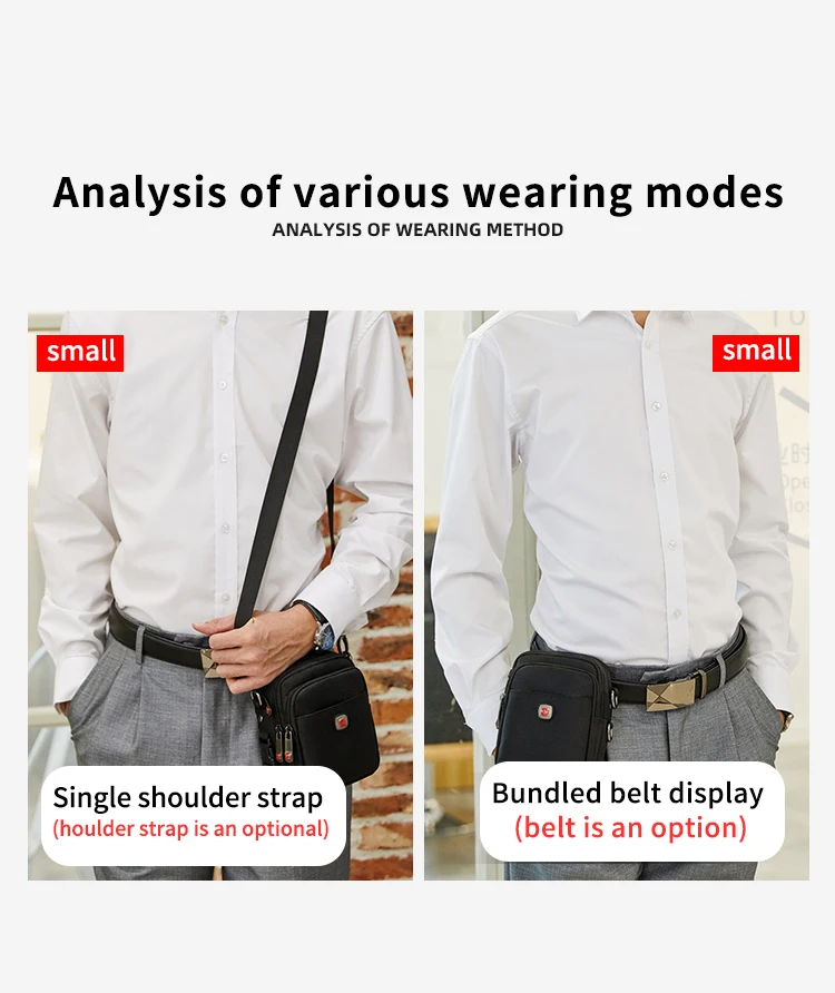 JANGEAR Men Shoulder Bag Casual Messenger Bags Waterproof Man Purse Zipper Crossbody Can Wear A Belt Multi-purpose Mini Belt Bag