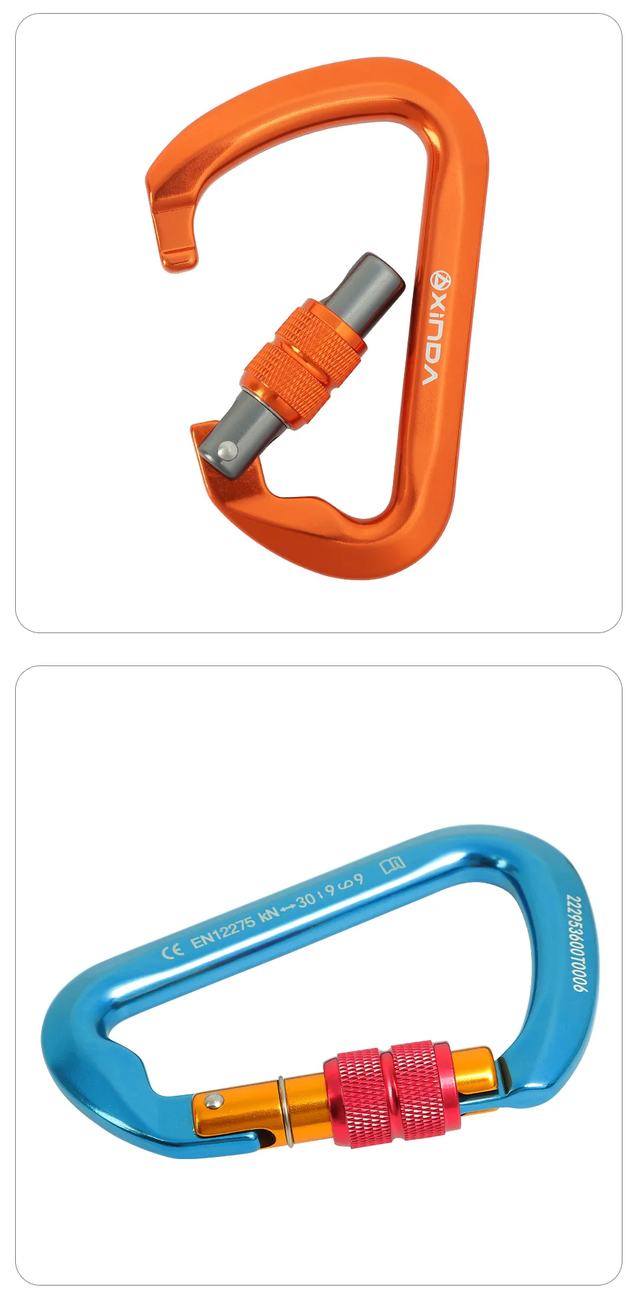 Xinda Outdoor Carabiner Rock Climbing Mountain Landing 30kN High Altitude Operation Equipment Aluminum Alloy Safety Buckle Hook