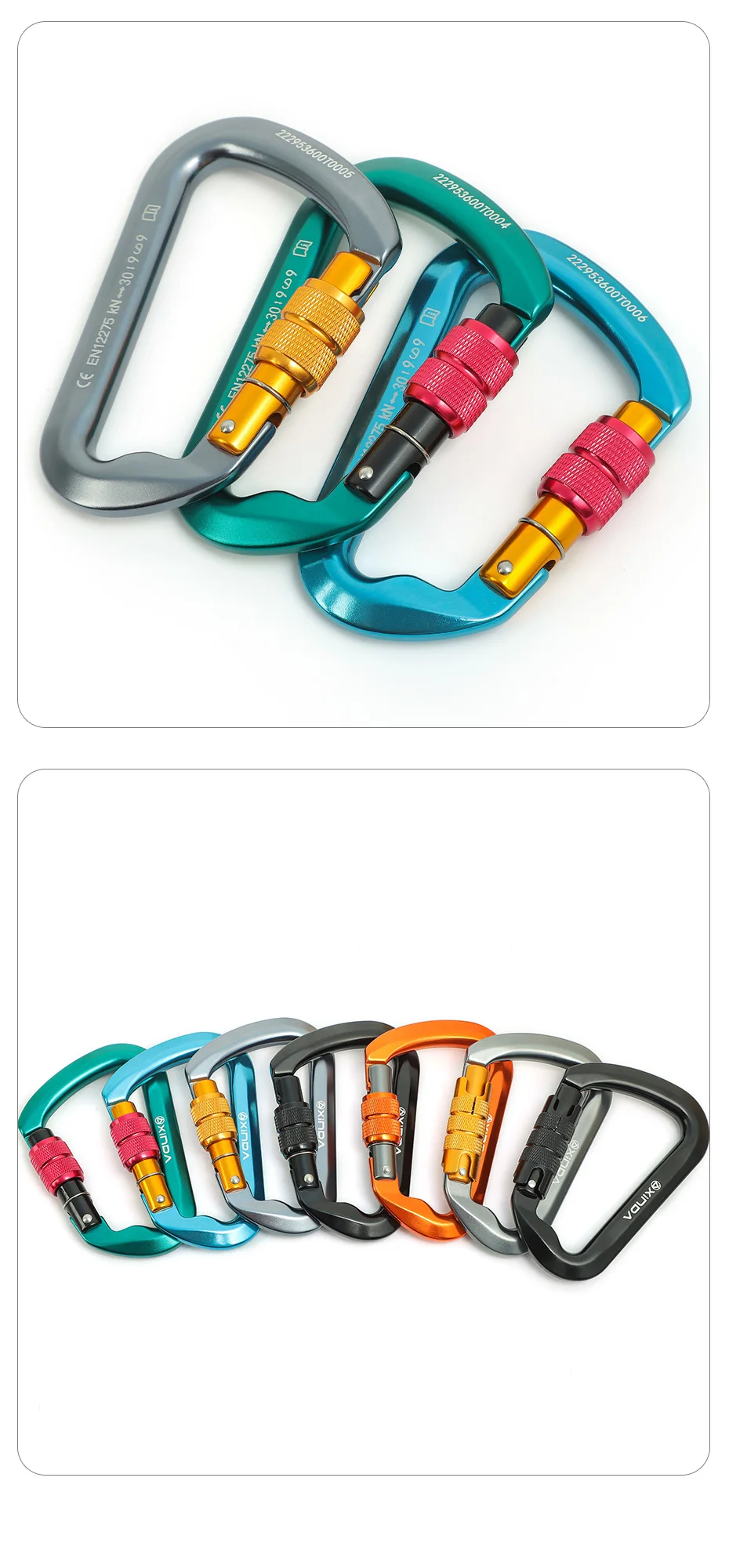 Xinda Outdoor Carabiner Rock Climbing Mountain Landing 30kN High Altitude Operation Equipment Aluminum Alloy Safety Buckle Hook
