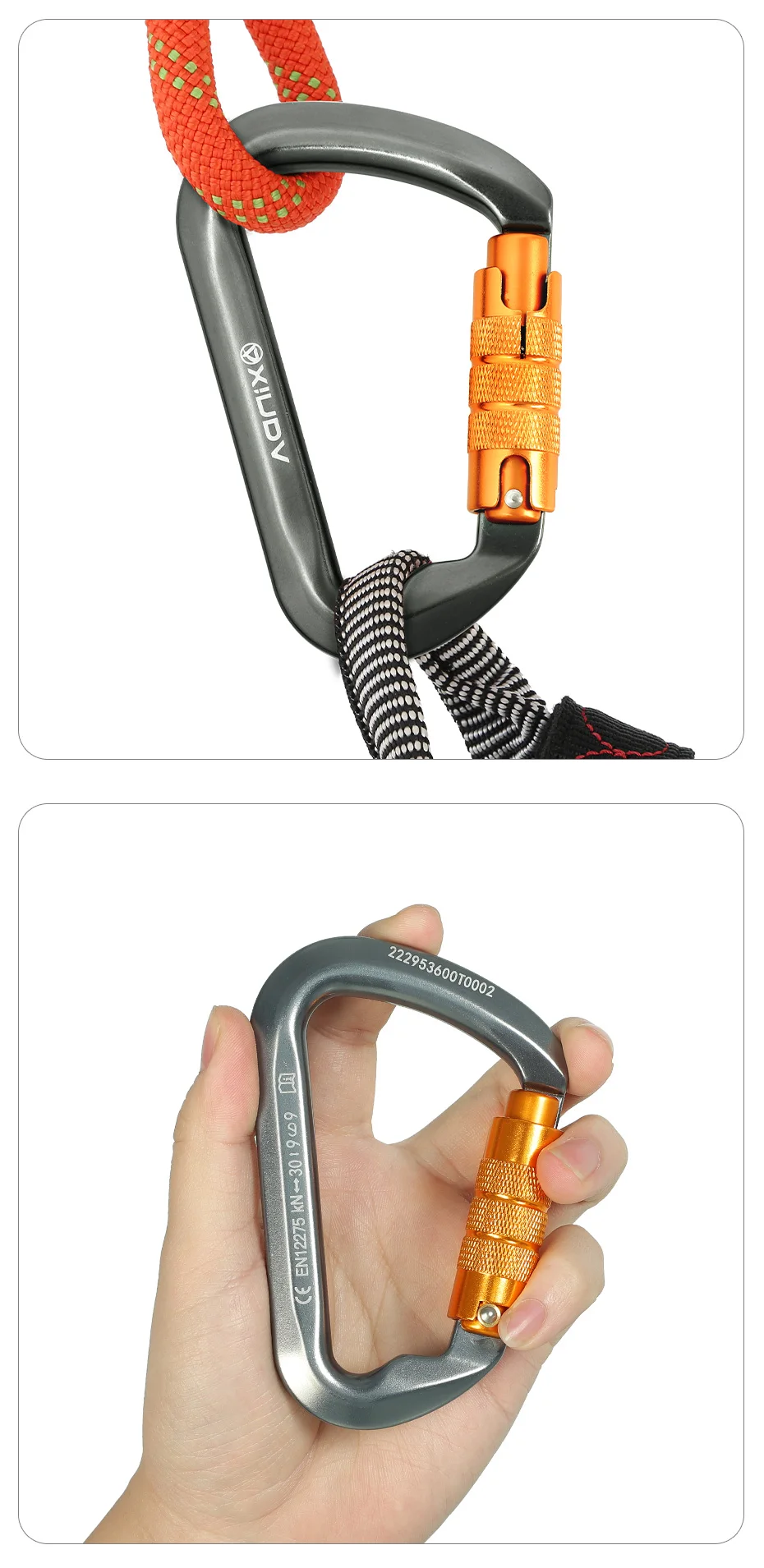 Xinda Outdoor Carabiner Rock Climbing Mountain Landing 30kN High Altitude Operation Equipment Aluminum Alloy Safety Buckle Hook