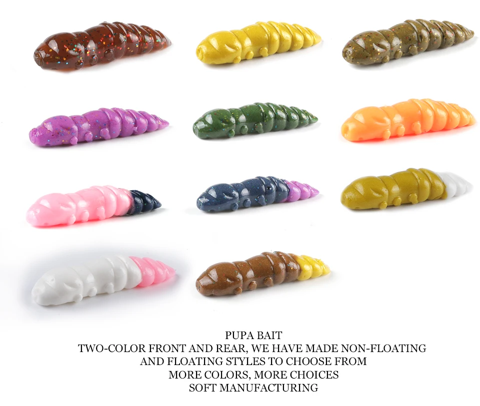 Supercontinent  Pupa Soft Lures  Soft Plastic Lures Larva  38mm/18pcs Floating Freshwater Swimbaits Silicone Soft Bait Worm
