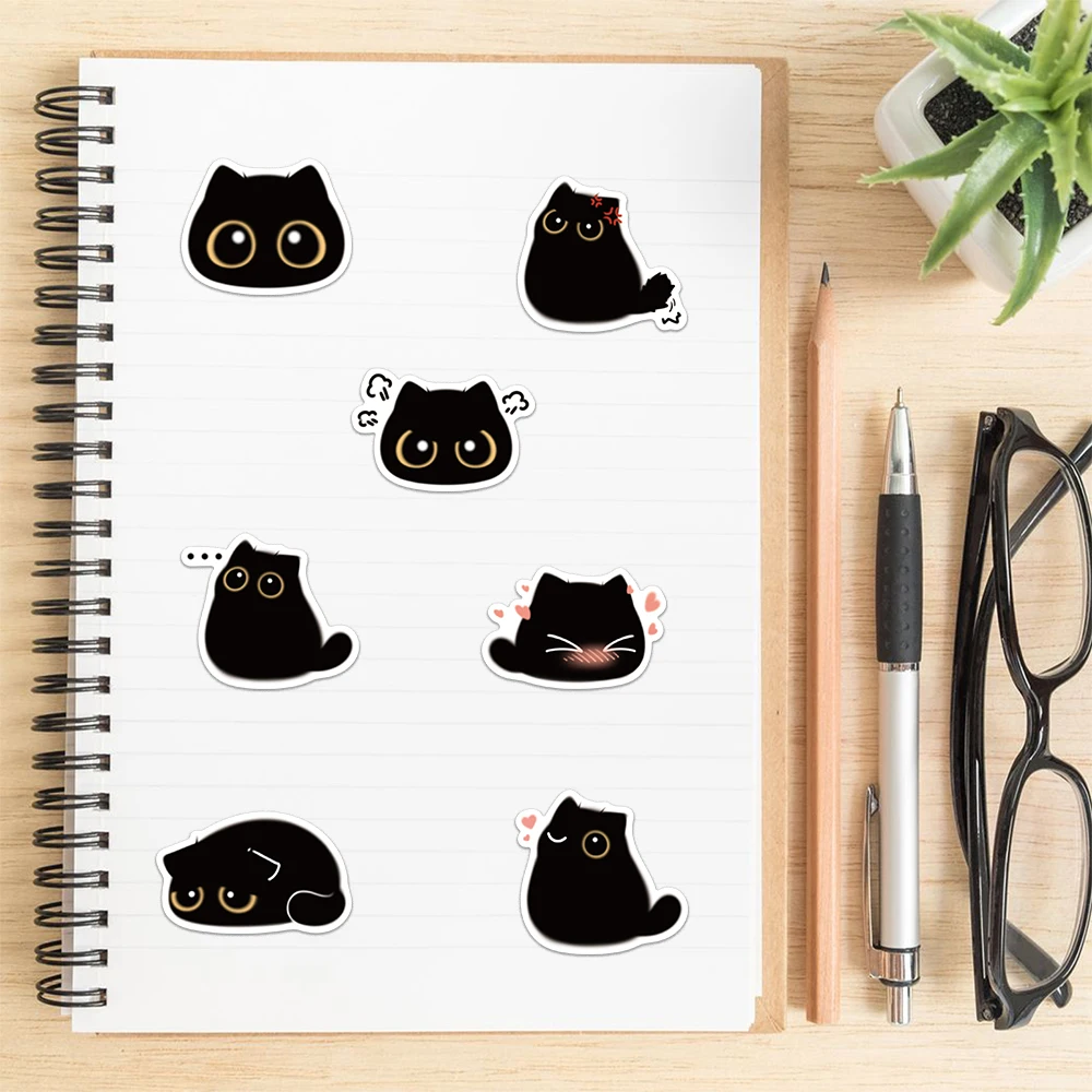 40PCS Cute Little Black Briquette Cat Stickers Waterproof Cartoon Decoration Laptop Cup Phone Suitcase Kids Gift Toy Decal