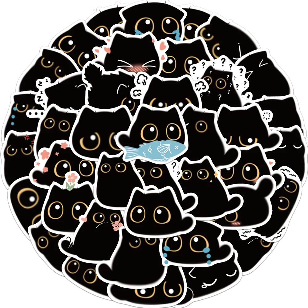 40PCS Cute Little Black Briquette Cat Stickers Waterproof Cartoon Decoration Laptop Cup Phone Suitcase Kids Gift Toy Decal