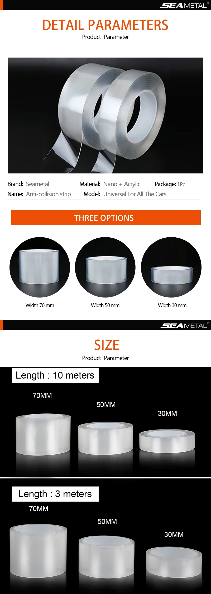 SEAMETAL Car Door Threshold Protective Film Transparent Car Sticker Anti-Scratch Door Edge Protector Universal for Trunk Bumper