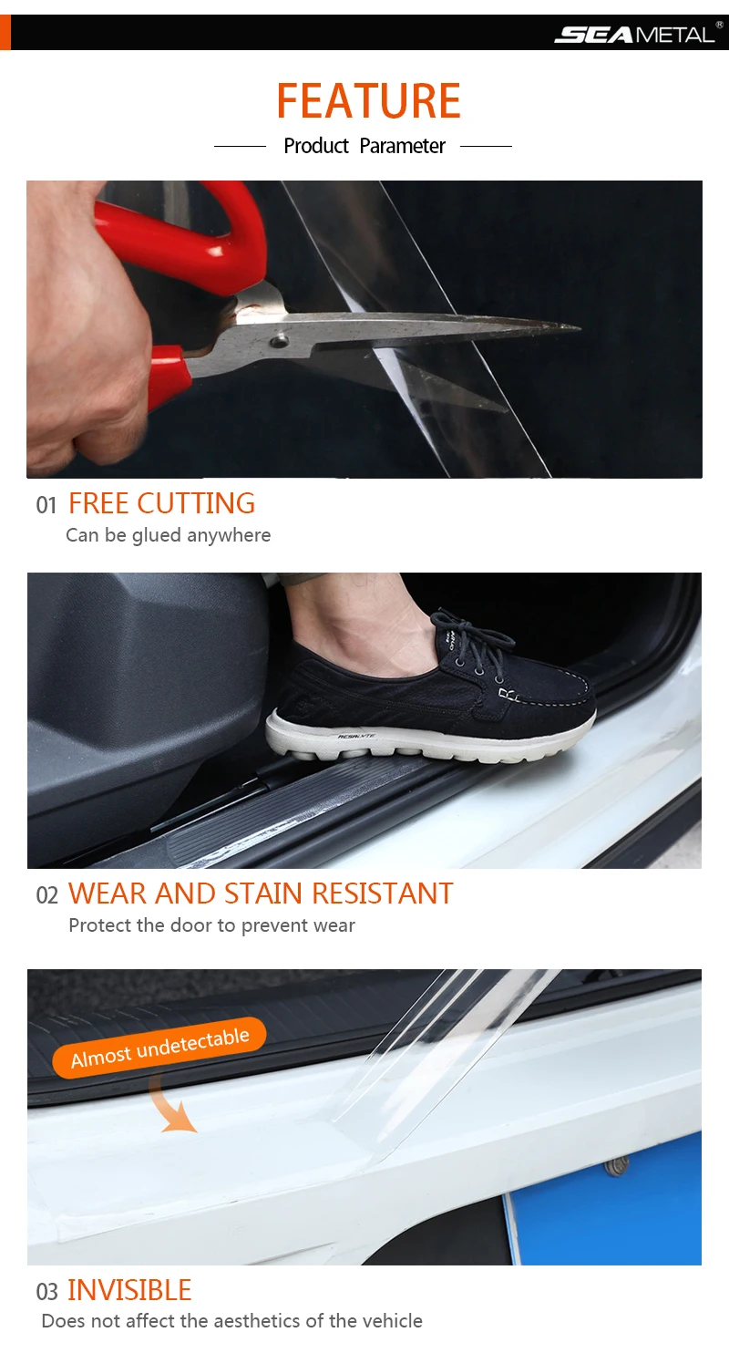 SEAMETAL Car Door Threshold Protective Film Transparent Car Sticker Anti-Scratch Door Edge Protector Universal for Trunk Bumper