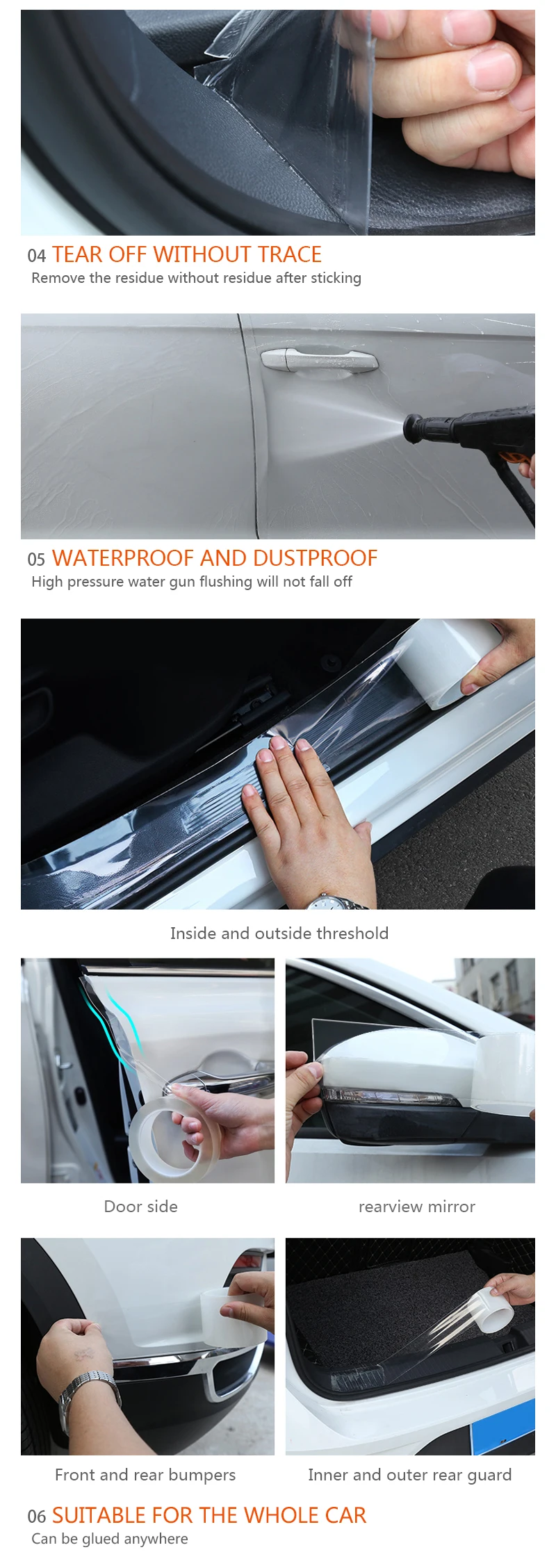 SEAMETAL Car Door Threshold Protective Film Transparent Car Sticker Anti-Scratch Door Edge Protector Universal for Trunk Bumper