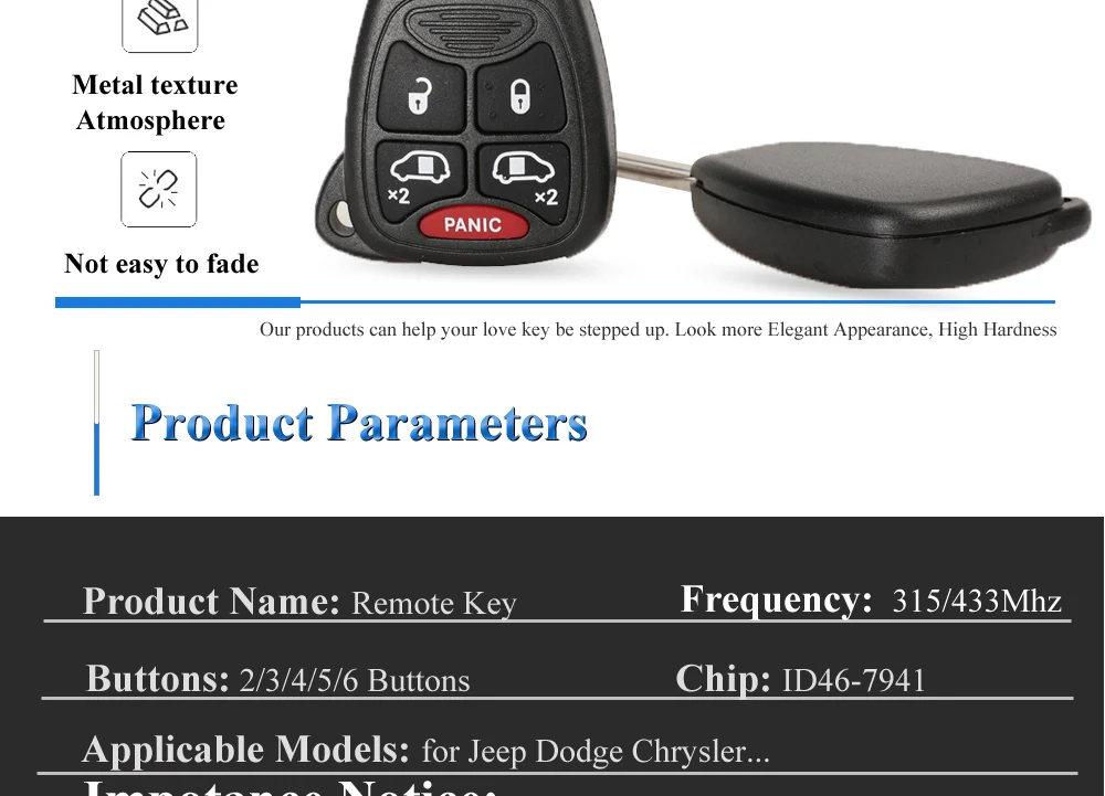 315/433Mhz ID46 Remote Car Key Entry Transmitter for Dodge RAM JEEP Commander Compass Grand Cherokee Liberty Wrangler Chrysler