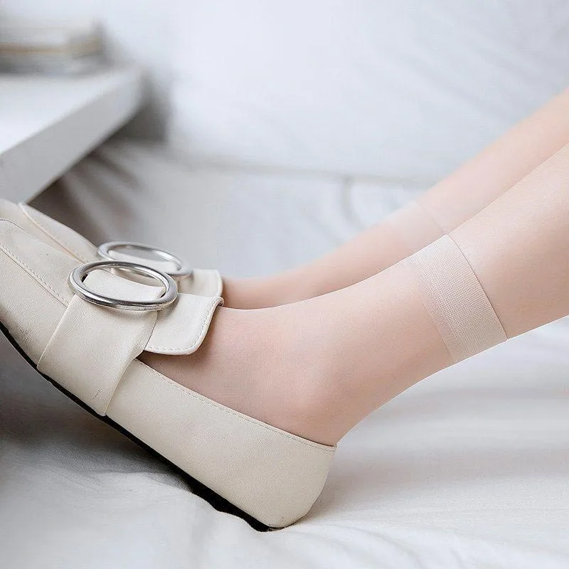 10Pairs/lot Black Skin Color Transparent Thin Women Crystal Silk Socks Nylon Fashion Ladies Female Summer Short Ankle Silk Socks