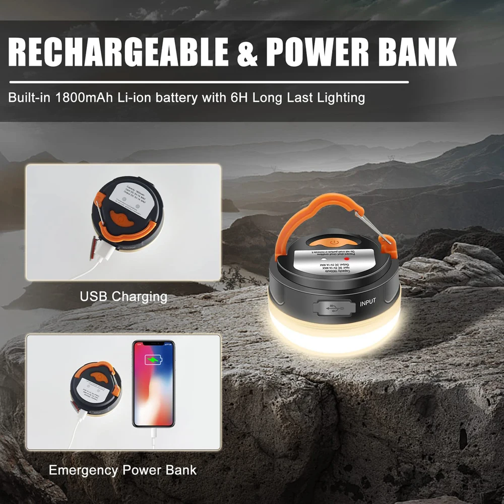 10W High Power Camping Lantern Tents Lamp 1200mah USB Rechargeable Portable Camping Lights Outdoor Hiking Night Hanging Lamp